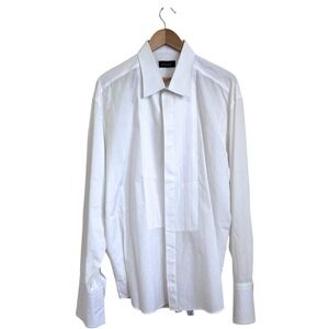 Canali Mens Classic Button Up Dress Shirt Size 46 18 White Long‎ Sleeve Italy